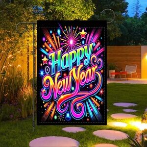Happy New Year Garden Flag - Double-Sided, Polyester, NEW, Fireworks